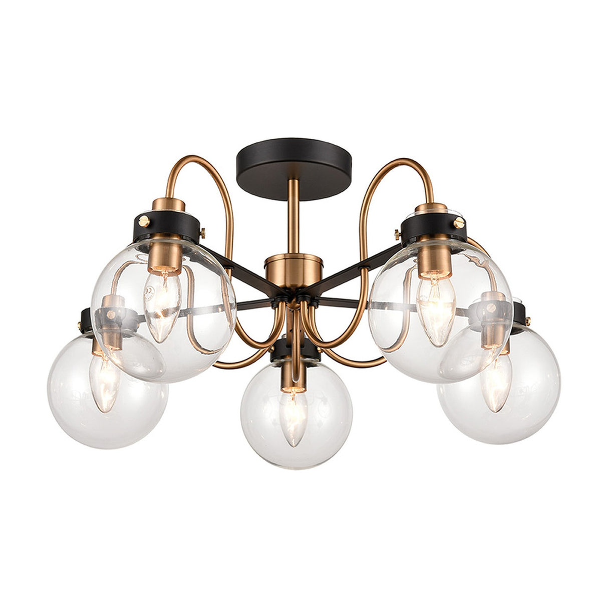 Equinox 5 light ceiling light in black and gold finish