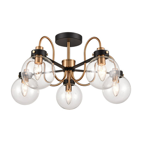Equinox 5 light ceiling light in black and gold finish