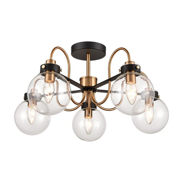 Equinox 5 light ceiling light in black and gold finish