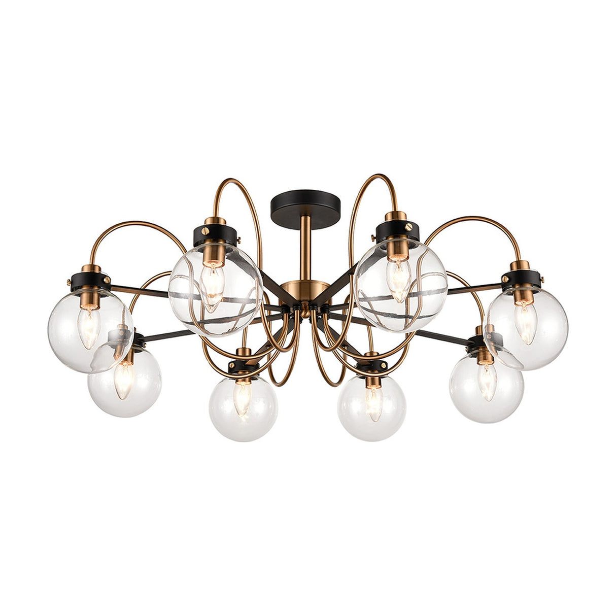 Equinox 8 light ceiling light in black and gold finish