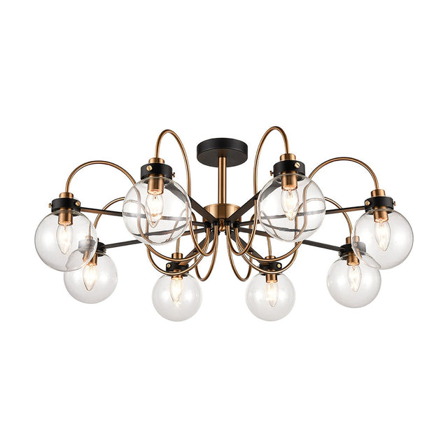 Equinox 8 light ceiling light in black and gold finish