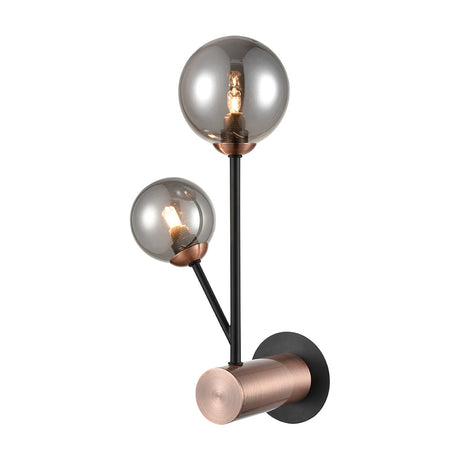 Solstice 2 light wall light in black and copper finish