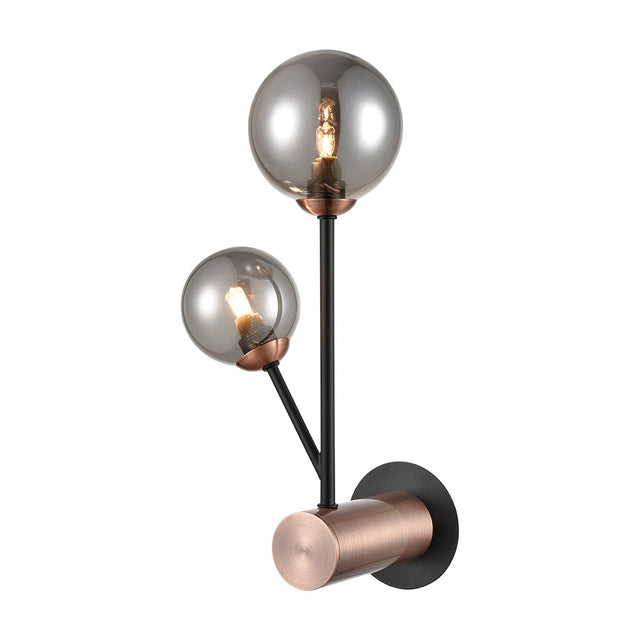 Solstice 2 light wall light in black and copper finish