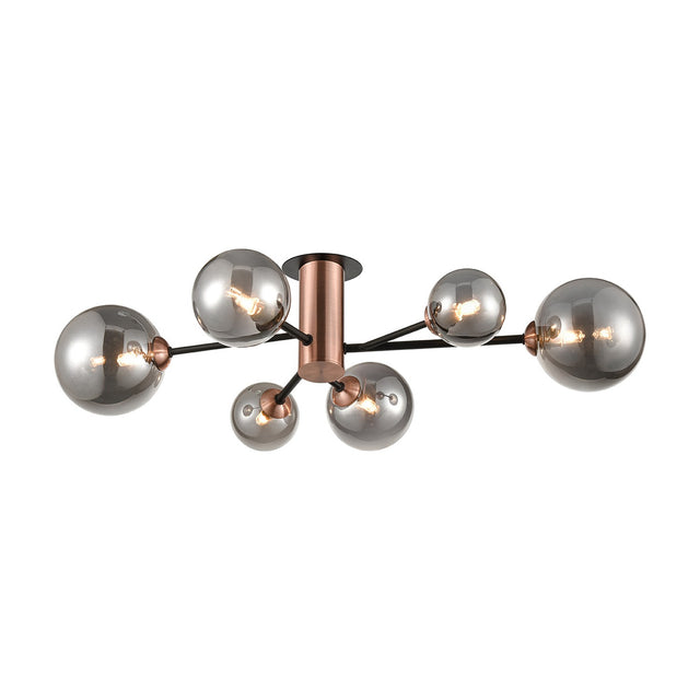 Solstice 6 light ceiling light in black and copper finish