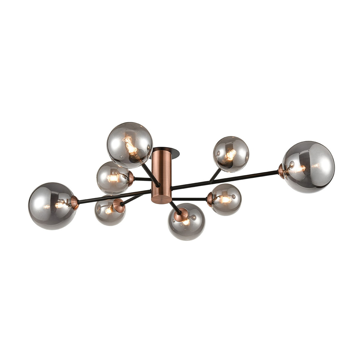 Solstice 8 light ceiling light in black and copper finish