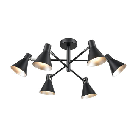 Skoop 6 light ceiling light in black and silver finish