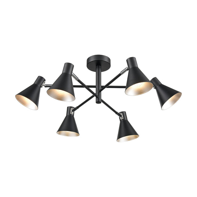 Skoop 6 light ceiling light in black and silver finish
