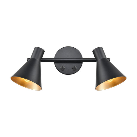 Skoop 2 light wall light in black and gold finish