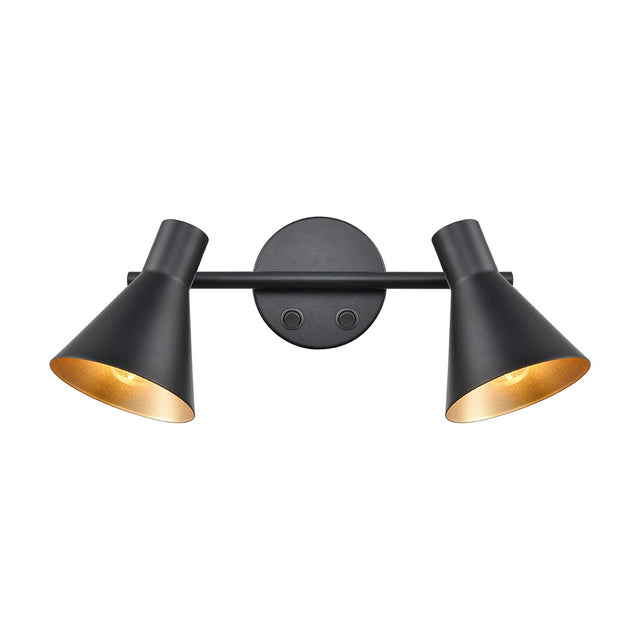 Skoop 2 light wall light in black and gold finish