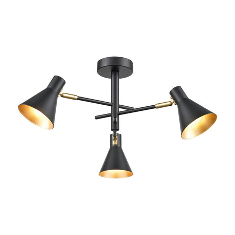 Skoop 3 light ceiling light in black and gold finish