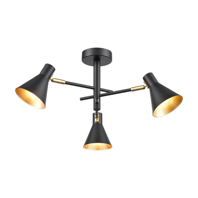 Skoop 3 light ceiling light in black and gold finish