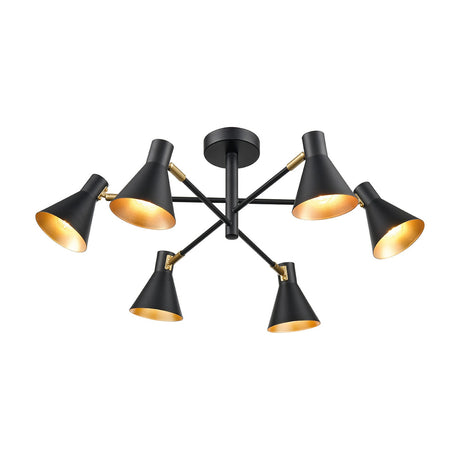 Skoop 6 light ceiling light in black and gold finish