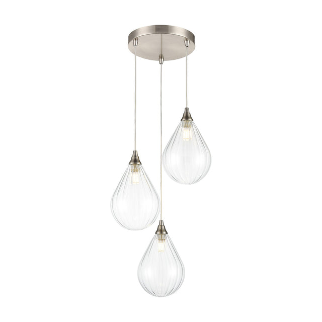 Perry 3 light pendant light in satin nickel finish