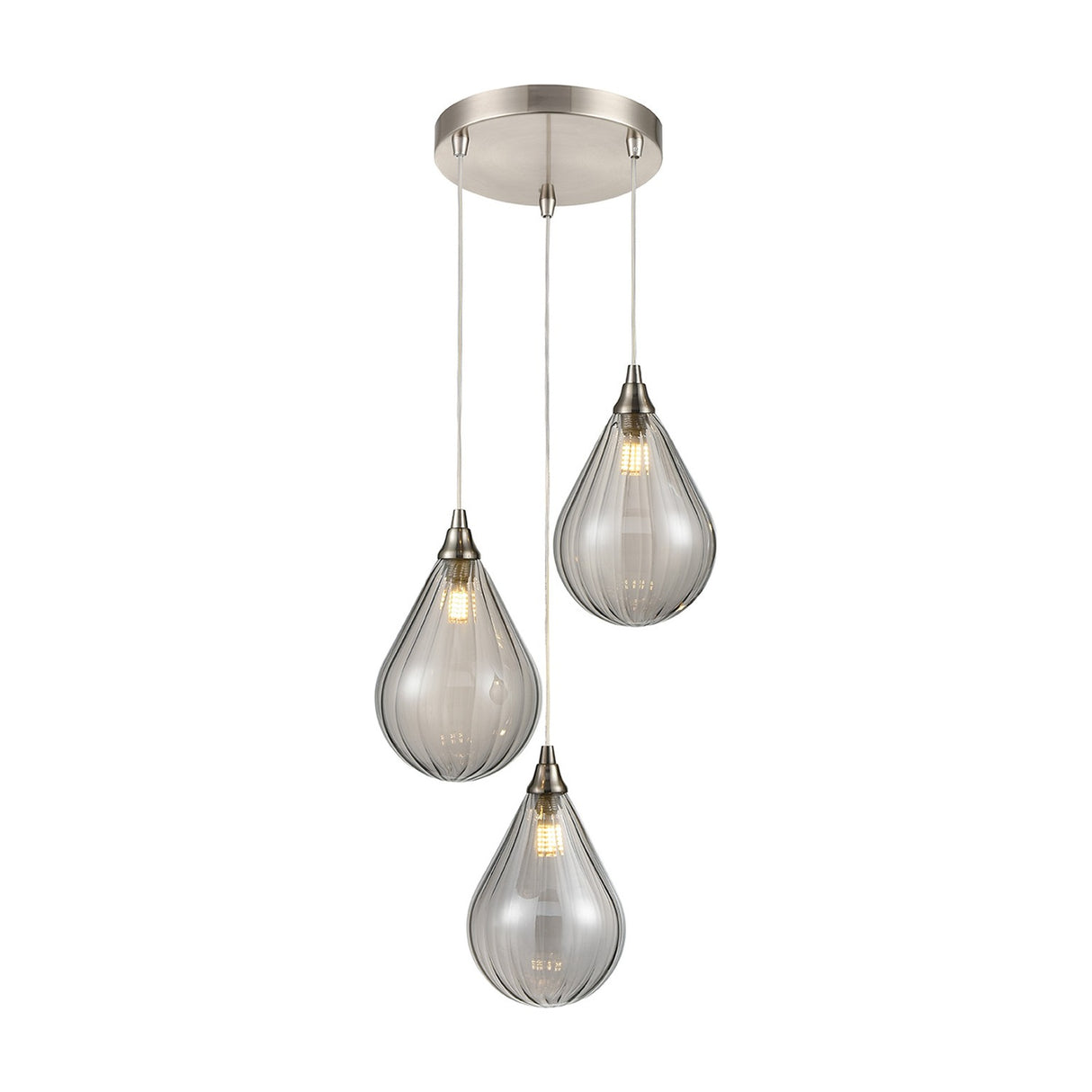 Perry 3 light pendant light in satin nickel finish