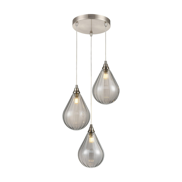 Perry 3 light pendant light in satin nickel finish