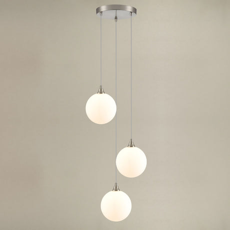 Galaxy 3 light pendant light in satin nickel finish, shown on a dark background