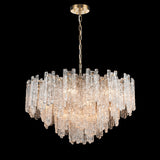 Icicle 16 light chandelier in brass finish, shown on a dark background
