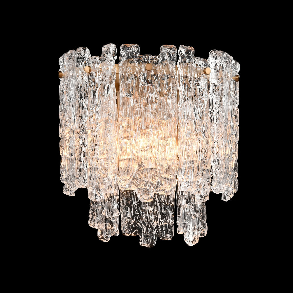 Icicle 2 light wall light in brass finish, shown on a dark background