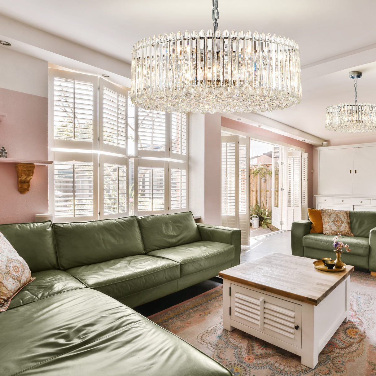 Diva 15 light chandelier in chrome finish, shown in a room setting