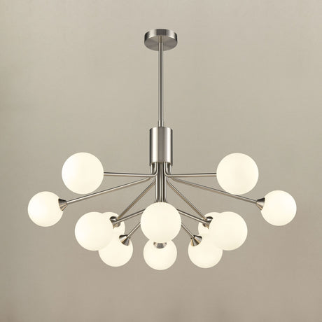 Cosmic Satin Nickel Opal Glass 12 Light Ceiling Light