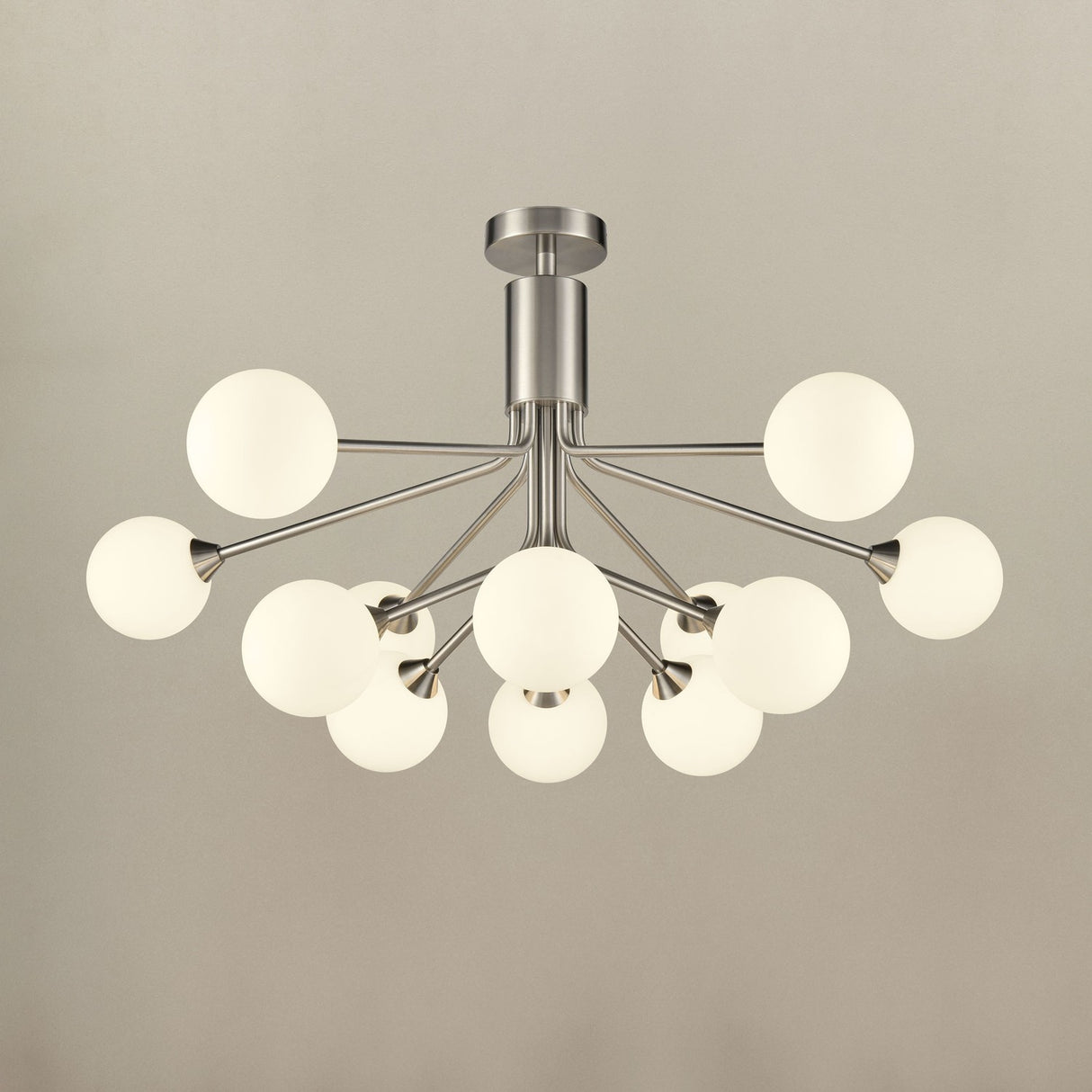 Cosmic Satin Nickel Opal Glass 12 Light Ceiling Light