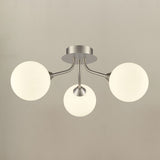 Cosmic Satin Nickel Opal Glass 3 Light Semi-Flush Ceiling Light
