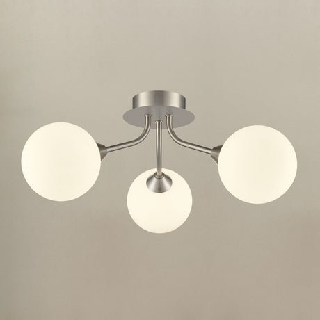 Cosmic Satin Nickel Opal Glass 3 Light Semi-Flush Ceiling Light