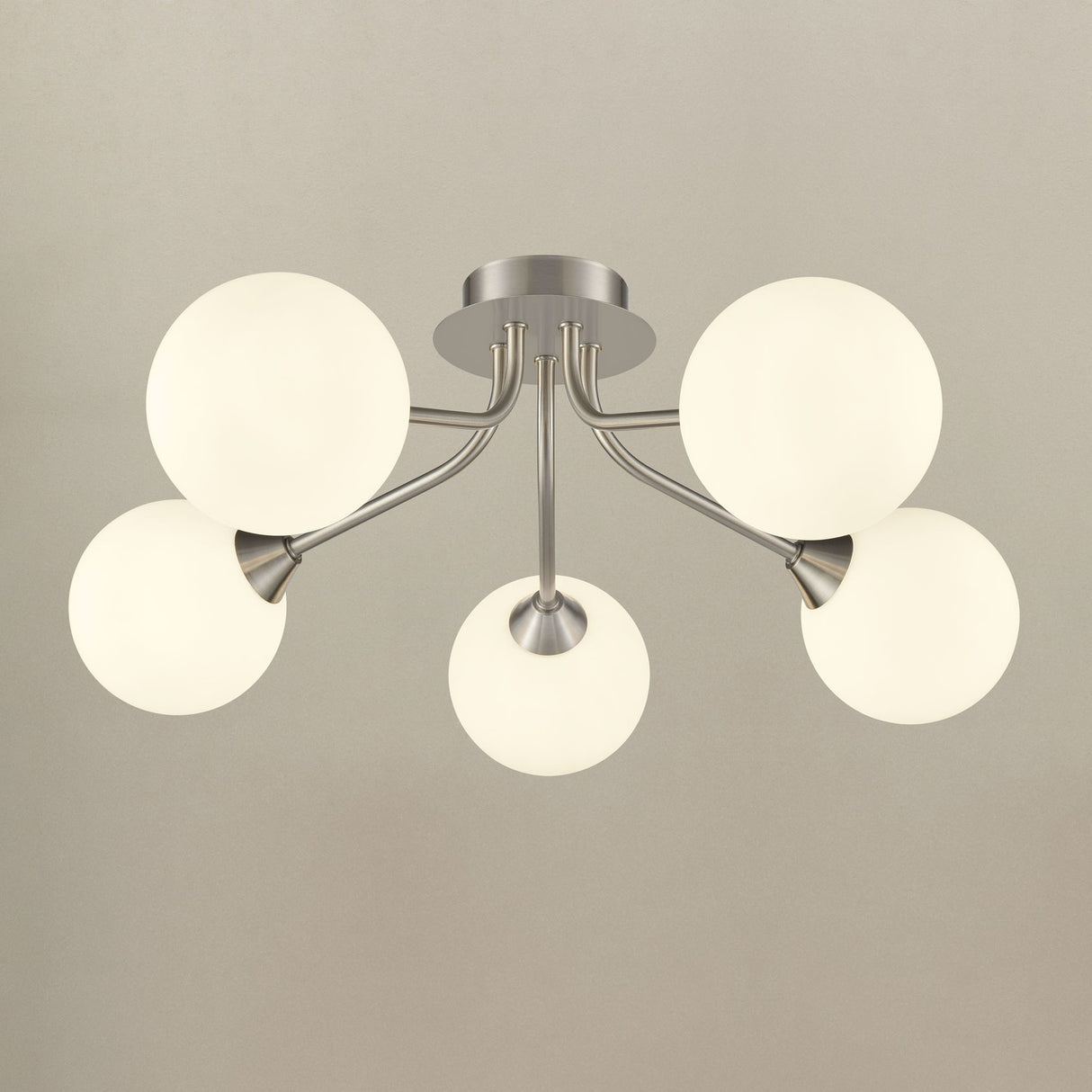 Cosmic Satin Nickel Opal Glass 5 Light Semi-Flush Ceiling Light