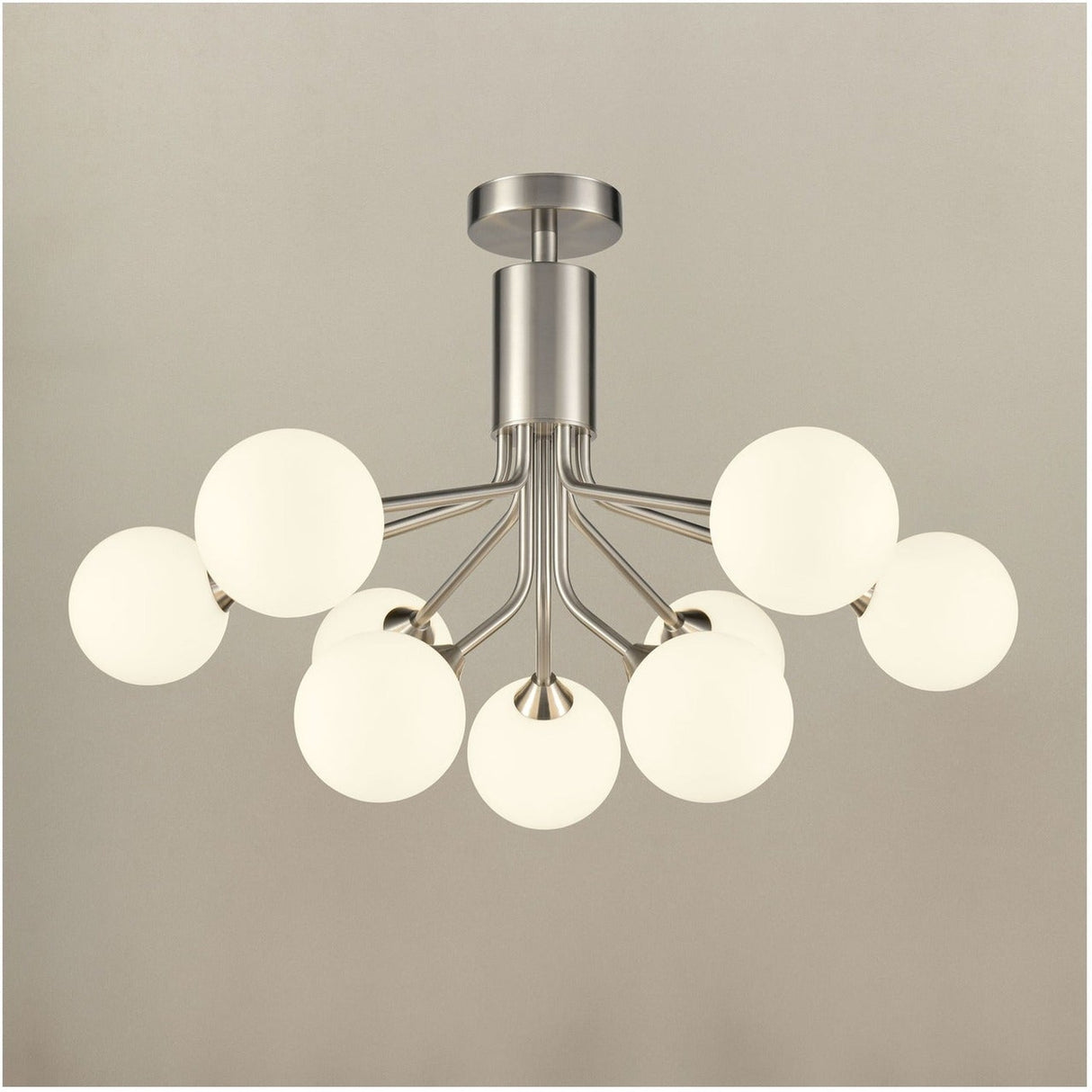 Cosmic Satin Nickel Opal Glass 9 Light Ceiling Light