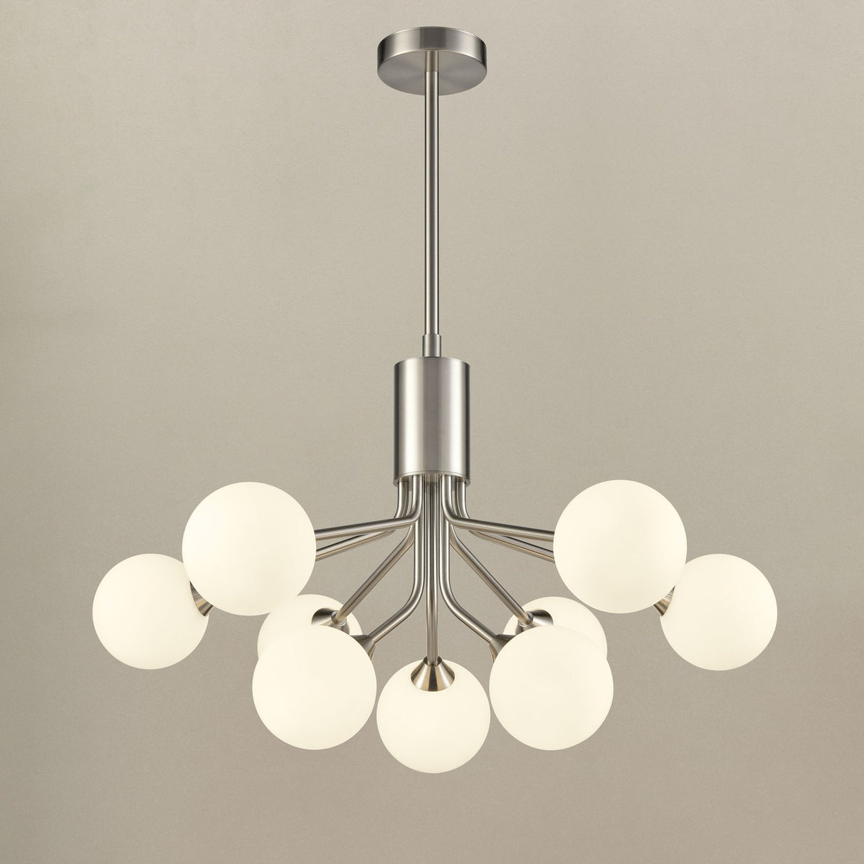 Cosmic Satin Nickel Opal Glass 9 Light Ceiling Light