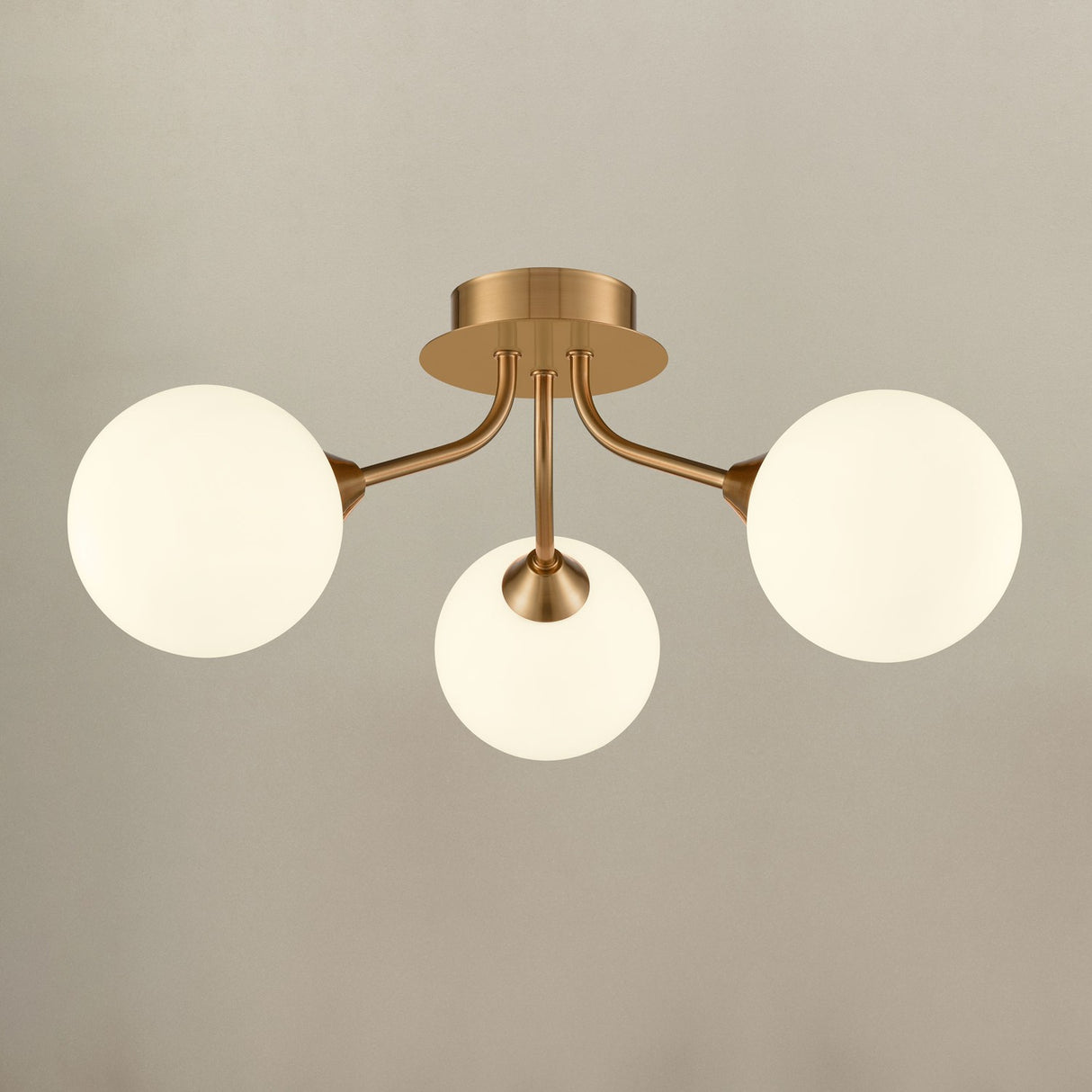 Cosmic Antique Gold Opal Glass 3 Light Semi-Flush Ceiling Light