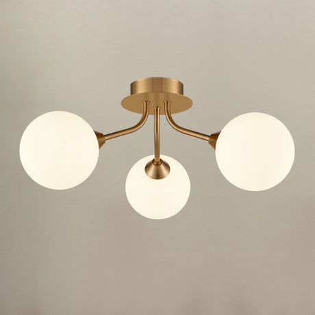 Cosmic Antique Gold Opal Glass 3 Light Semi-Flush Ceiling Light