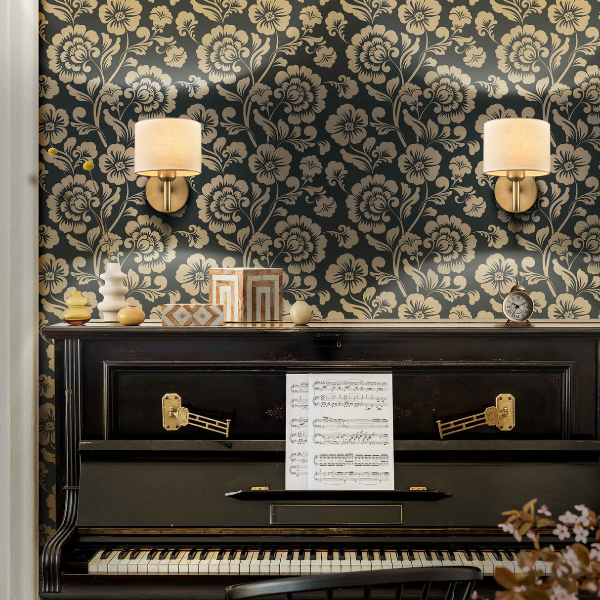 Barolo 2 light wall light in brass finish, shown in a room setting