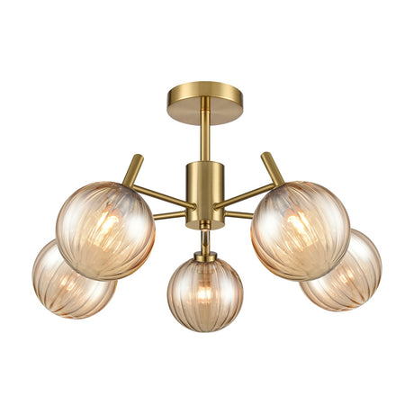 Quasar 5 light ceiling light in brass finish