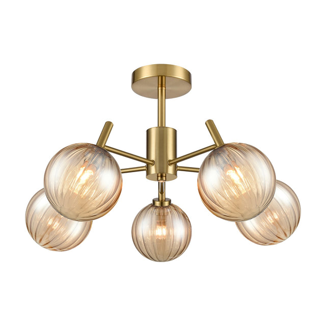 Quasar 5 light ceiling light in brass finish