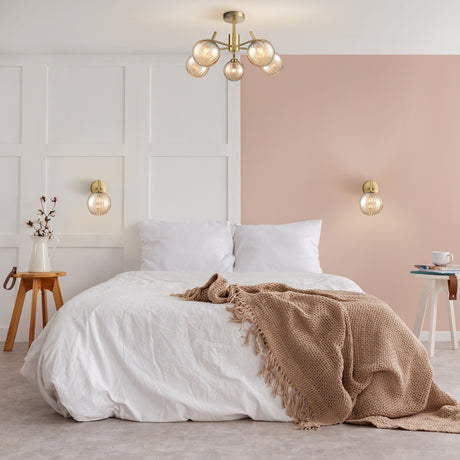 Quasar 5 light ceiling light in brass finish, shown in a room setting