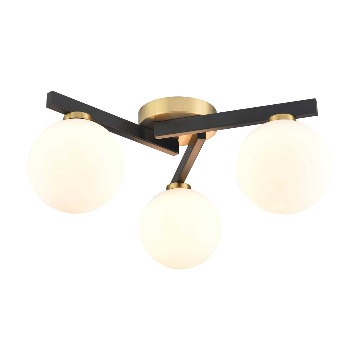 Lunar 3 light ceiling light in black and brass finish