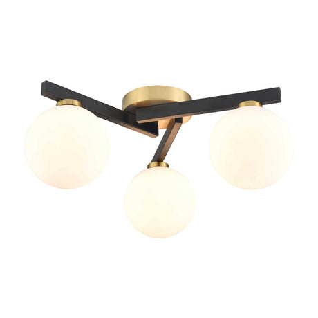 Lunar 3 light ceiling light in black and brass finish