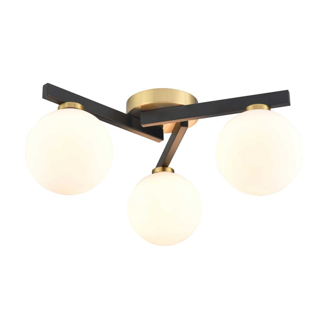 Lunar 3 light ceiling light in black and brass finish