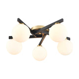 Lunar 5 light ceiling light in black and brass finish