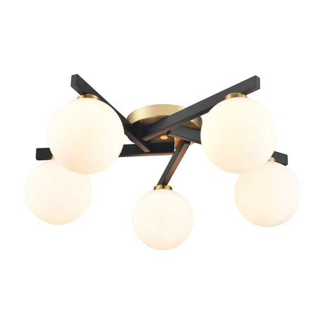 Lunar 5 light ceiling light in black and brass finish