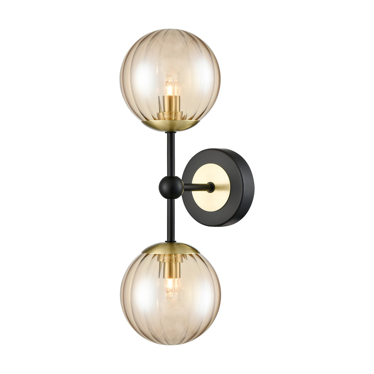 Solar 2 light wall light in black and brass finish