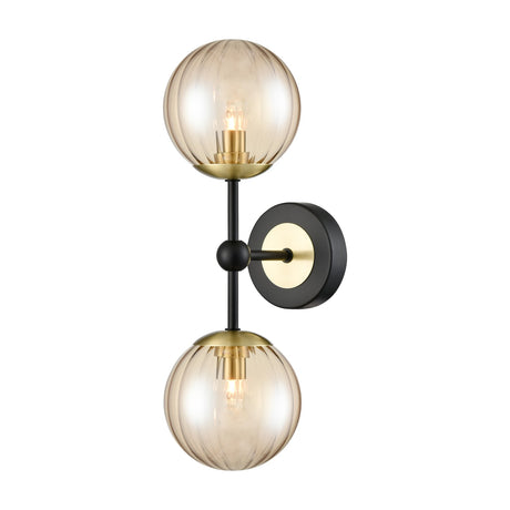 Solar 2 light wall light in black and brass finish
