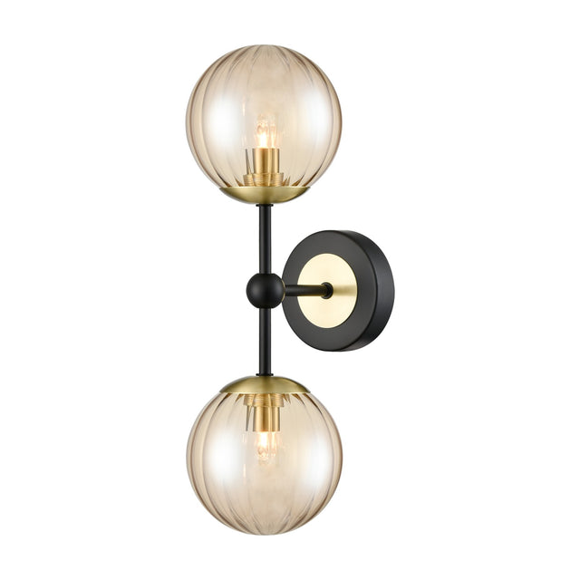 Solar 2 light wall light in black and brass finish