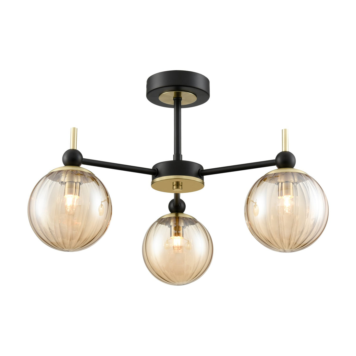 Solar 3 light ceiling light in black and brass finish