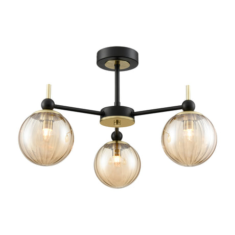 Solar 3 light ceiling light in black and brass finish
