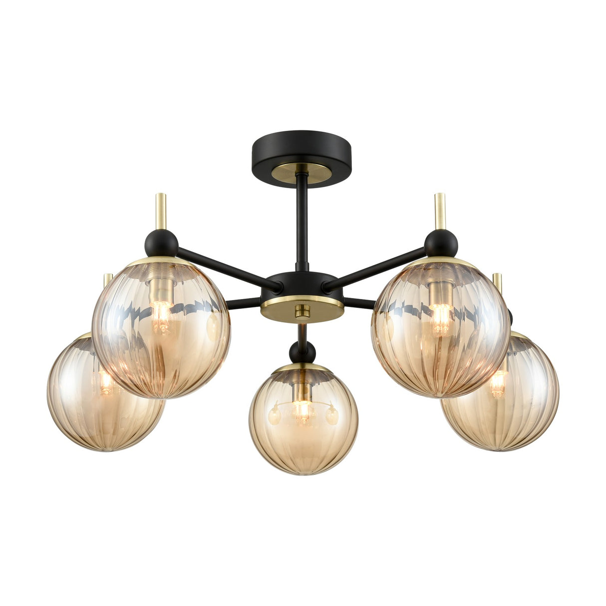 Solar 5 light ceiling light in black and brass finish
