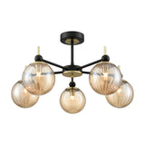 Solar 5 light ceiling light in black and brass finish