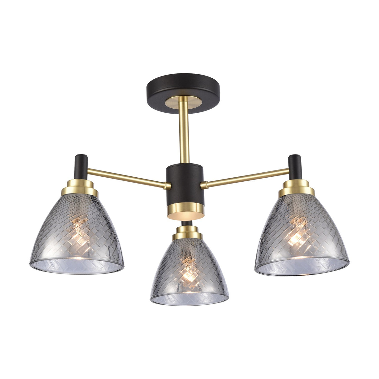 Metro 3 light ceiling light in black and brass finish