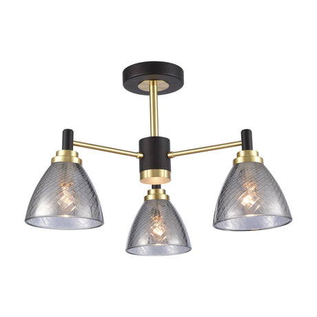 Metro 3 light ceiling light in black and brass finish